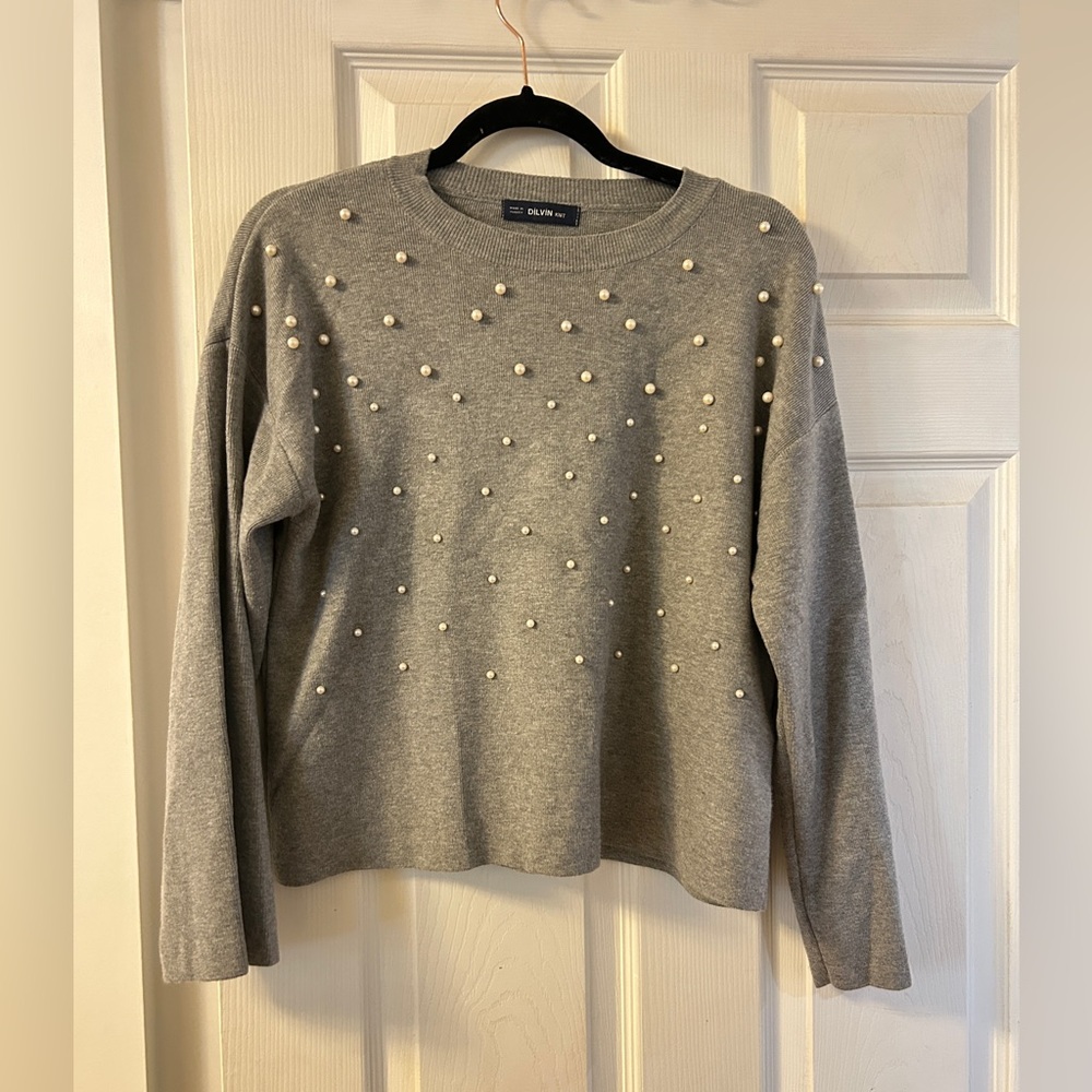Gray Sweater with Pearl Embellishments
Like new